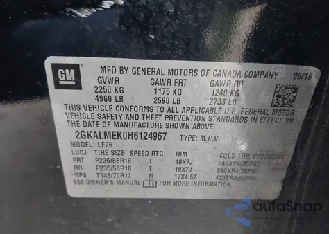 2017 GMC Terrain Sle-1 из США, поврежденный, VIN 2GKALMEK0H6124967